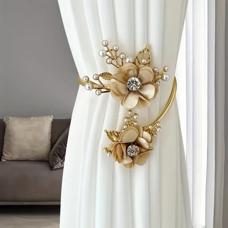 Elegant Metal Faux Pearl Curtain Holdback with Three