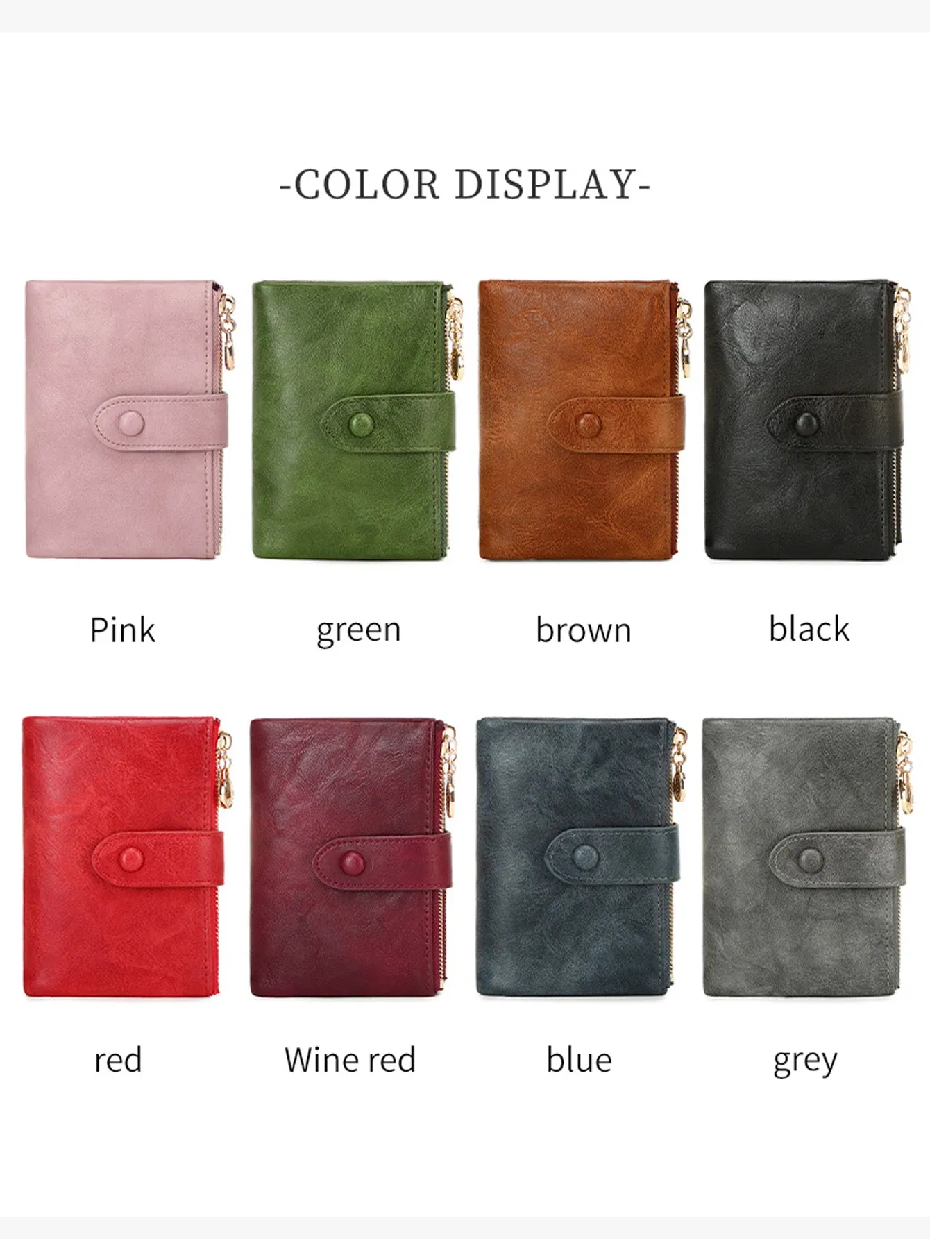 Color: Burgundy - Minimalist Women's Wallet Short Three Layer Large Capacity Double Zipper Card Holder ID Card Credit Bank Card Holder Money Bag