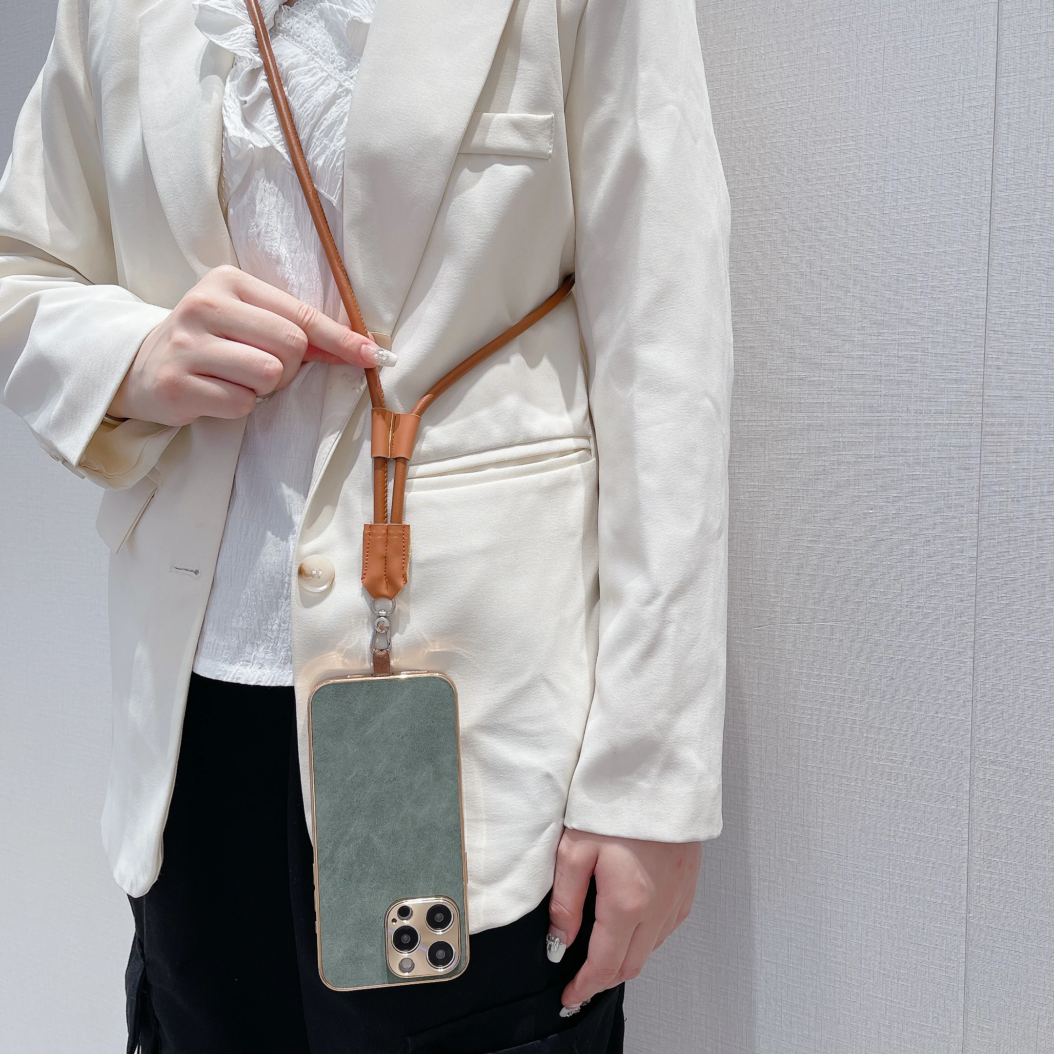 Color: Silver / Gray, Material: Nylon / Spandex, Ships From: CHINA - 120 cm Long Crossbody Phone Lanyard Leather Pickup Chain Women's Long Neck Shoulder Strap Phone Case Universal Anti Loss Lanyard