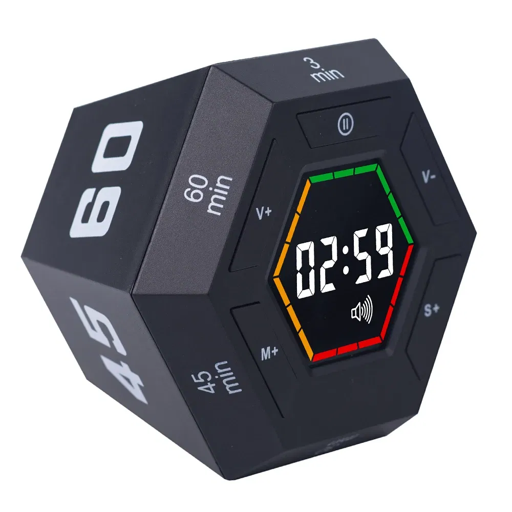 Color: WHITE - Hexagon Visual Flip Timer for kids Digital Study Pomodoro Cooking Timers Silent timing Magnetic Smart Productivity Kitchen Time