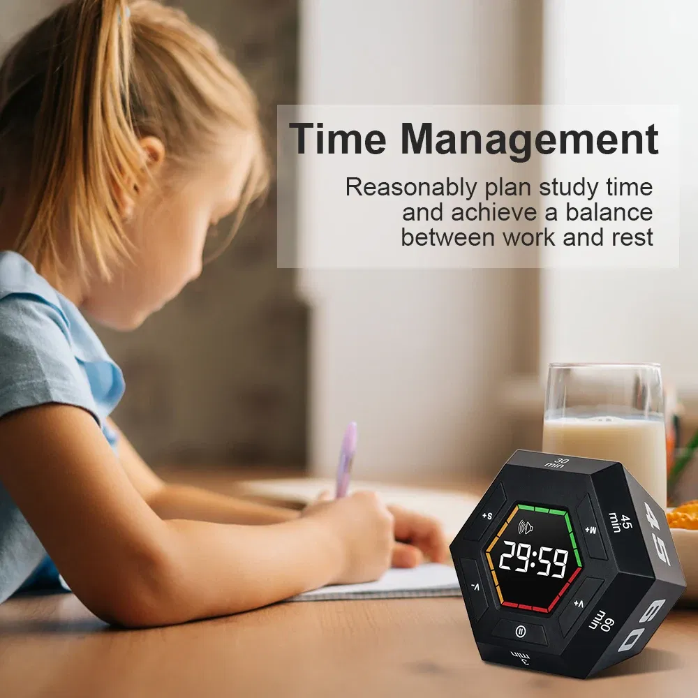 Color: WHITE - Hexagon Visual Flip Timer for kids Digital Study Pomodoro Cooking Timers Silent timing Magnetic Smart Productivity Kitchen Time