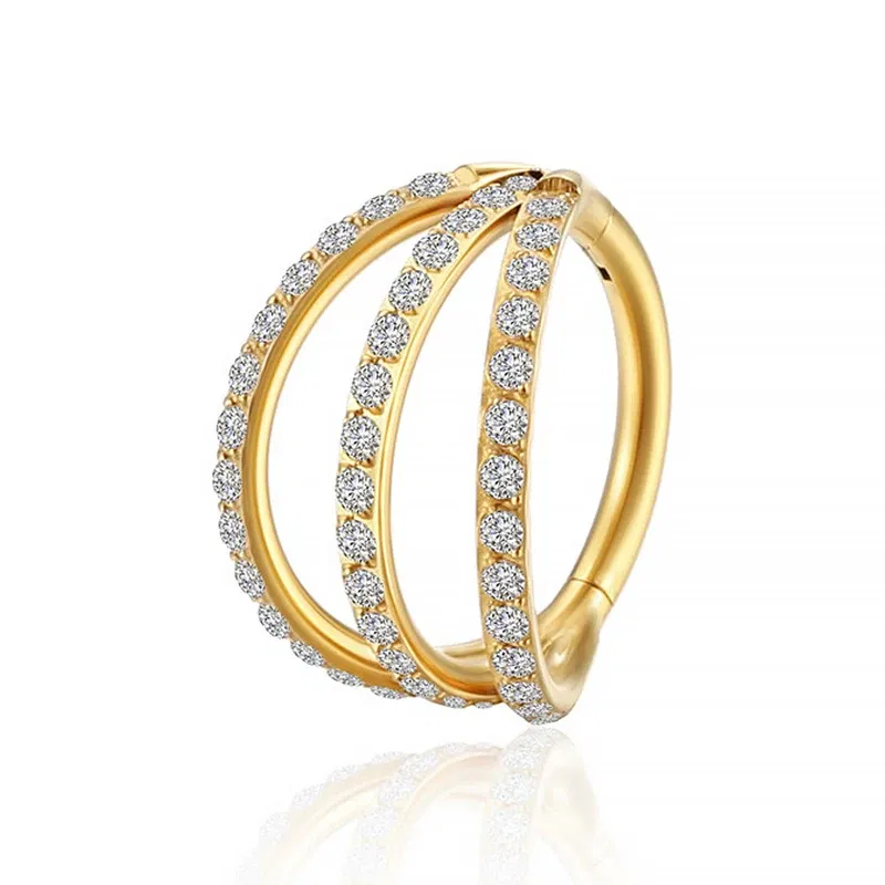 Metal color: Antique Bronze Plated, Main Stone Color: WHITE - G23 Titanium Piercing Hinged Segment Hoops CZ Stone Nose Rings Ear Cartilage Tragus Helix Earrings Piercing Body Jewelry