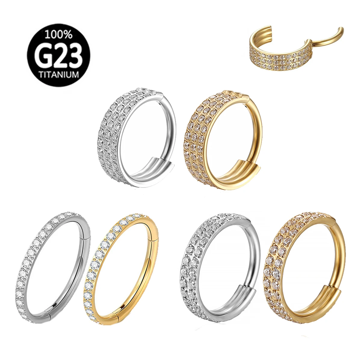 Metal color: Antique Bronze Plated, Main Stone Color: WHITE - G23 Titanium Piercing Hinged Segment Hoops CZ Stone Nose Rings Ear Cartilage Tragus Helix Earrings Piercing Body Jewelry