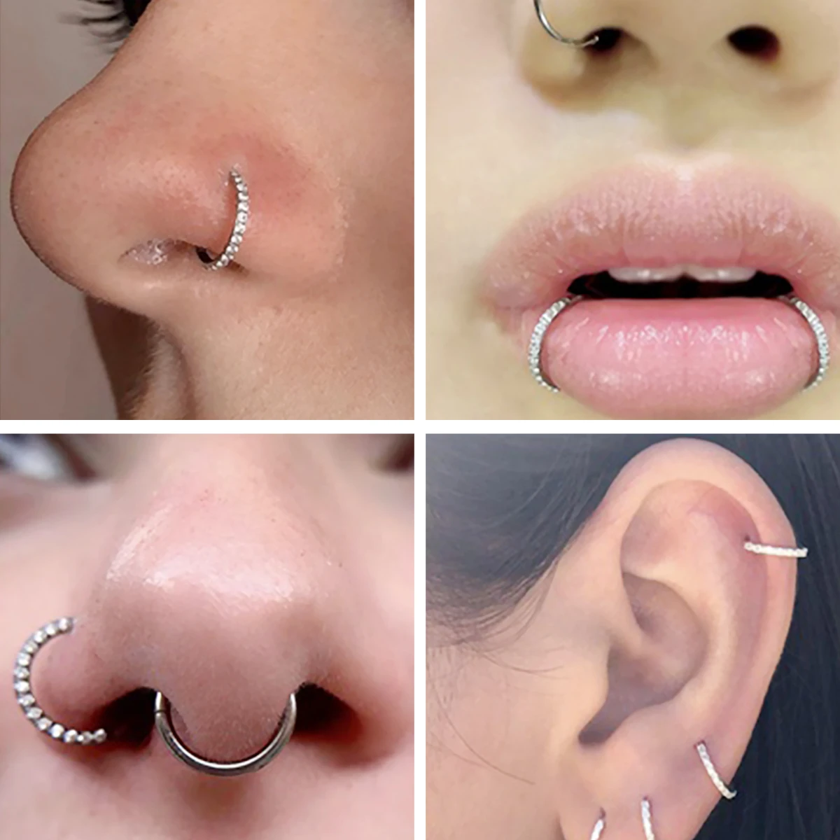 Metal color: Antique Bronze Plated, Main Stone Color: WHITE - G23 Titanium Piercing Hinged Segment Hoops CZ Stone Nose Rings Ear Cartilage Tragus Helix Earrings Piercing Body Jewelry