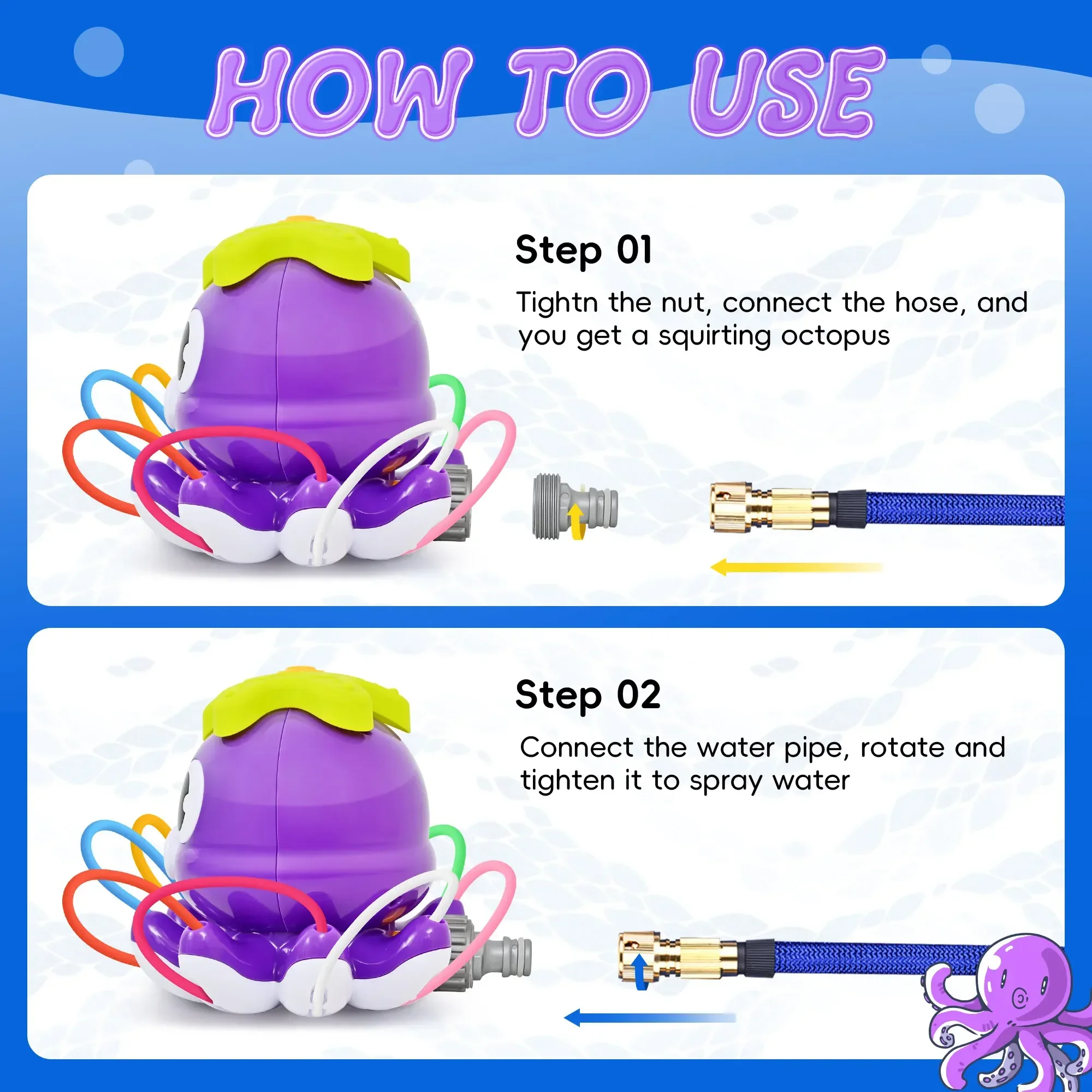 Color: PURPLE - Sprinkler Rotating Spray Outdoor Games Summer Water Toy for Kids Garden Octopus Backyard Yard Cartoon Splash Baby Bath Toys Gift