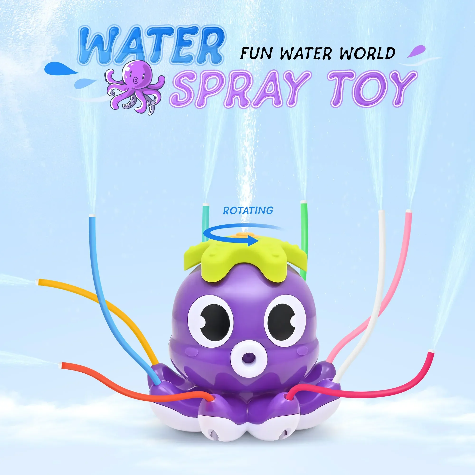 Color: PURPLE - Sprinkler Rotating Spray Outdoor Games Summer Water Toy for Kids Garden Octopus Backyard Yard Cartoon Splash Baby Bath Toys Gift