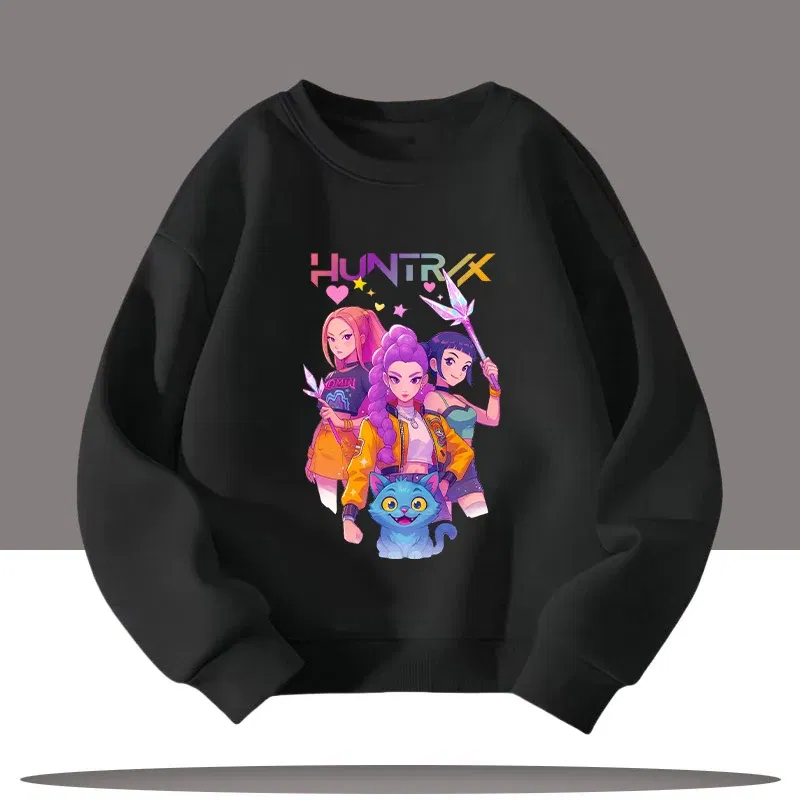 Color: Pink, Kid Size: 5 - K-pop Demon Hunters Cartoon Print 3-12 Year Old New Style Kids Round-neck Sport Shirt Cute Girl Casual Top Children's Clothing