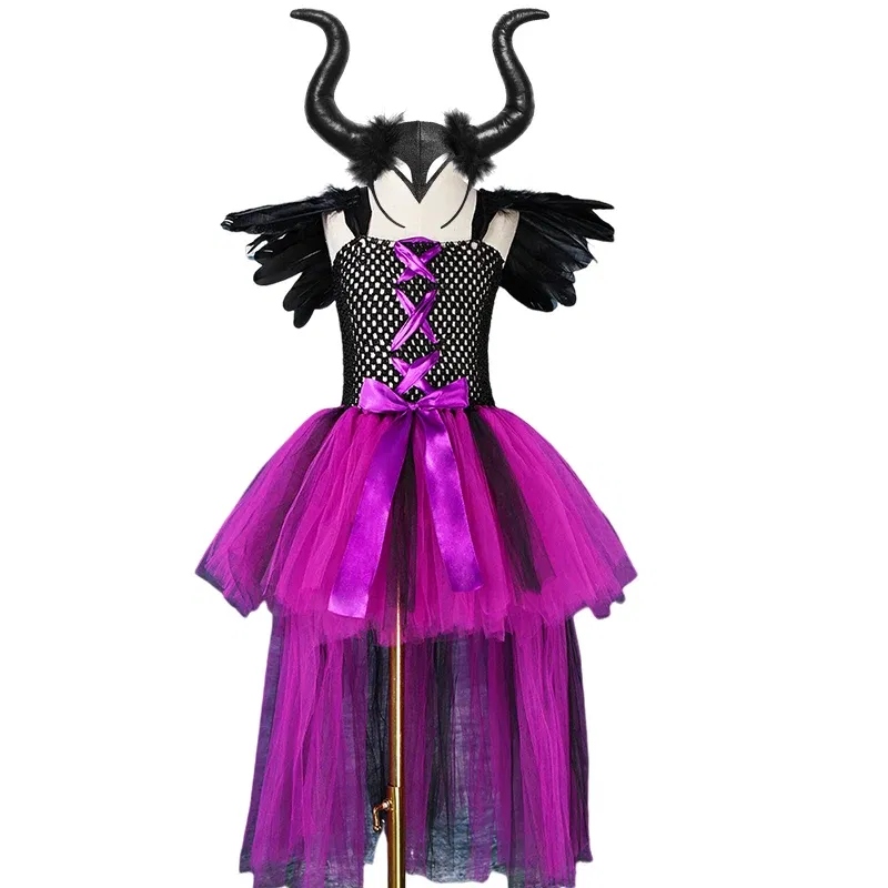 Color: SKY BLUE, Kid Size: 4T - Halloween Witch Tutu Dress for Girls Handmade Mesh Bat Wizard Cosplay Costumes with Hat Broom Toddler Evil Party Clothes Set