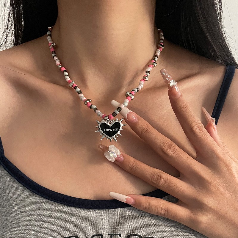 Original Design Black Heart Thorn Beaded Necklace