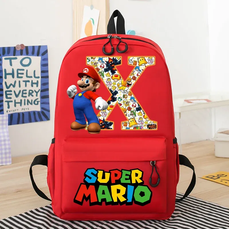Color: light green, Size: >40cm - New Super Mario Bro School Bag Cartoon Letter Printed Children Backpack Boys Girls School Backpacks Children's Birthday Gifts