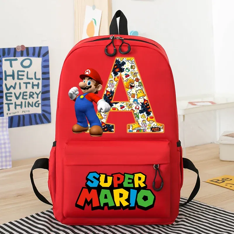 Color: light green, Size: >40cm - New Super Mario Bro School Bag Cartoon Letter Printed Children Backpack Boys Girls School Backpacks Children's Birthday Gifts