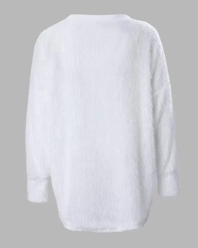 Color: green, Size: S - Korean Style Lazy Women's Sweater 2024 Autumn Ribbed Knitted Pullover V-Neck Pearl Long Sleeved Fluffy Top Women's Loose Sweater