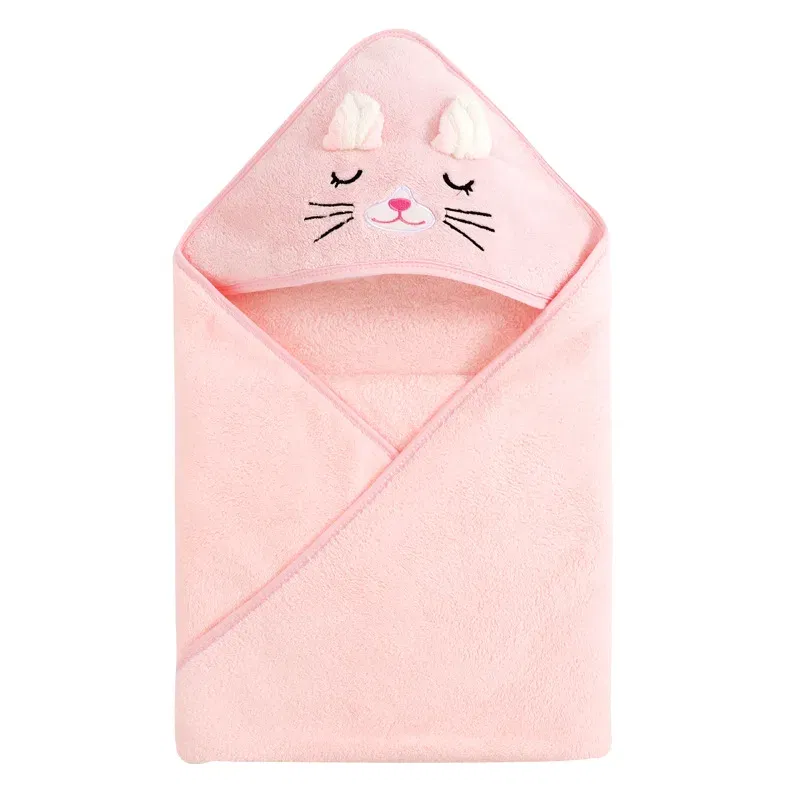 Color: WHITE - Newborn Baby Bath Towel Cartoon Baby Swaddle Kids Bathrobe Fleece Blanket Warm Sleeping Swaddle Wrap for New Born Boys Girls