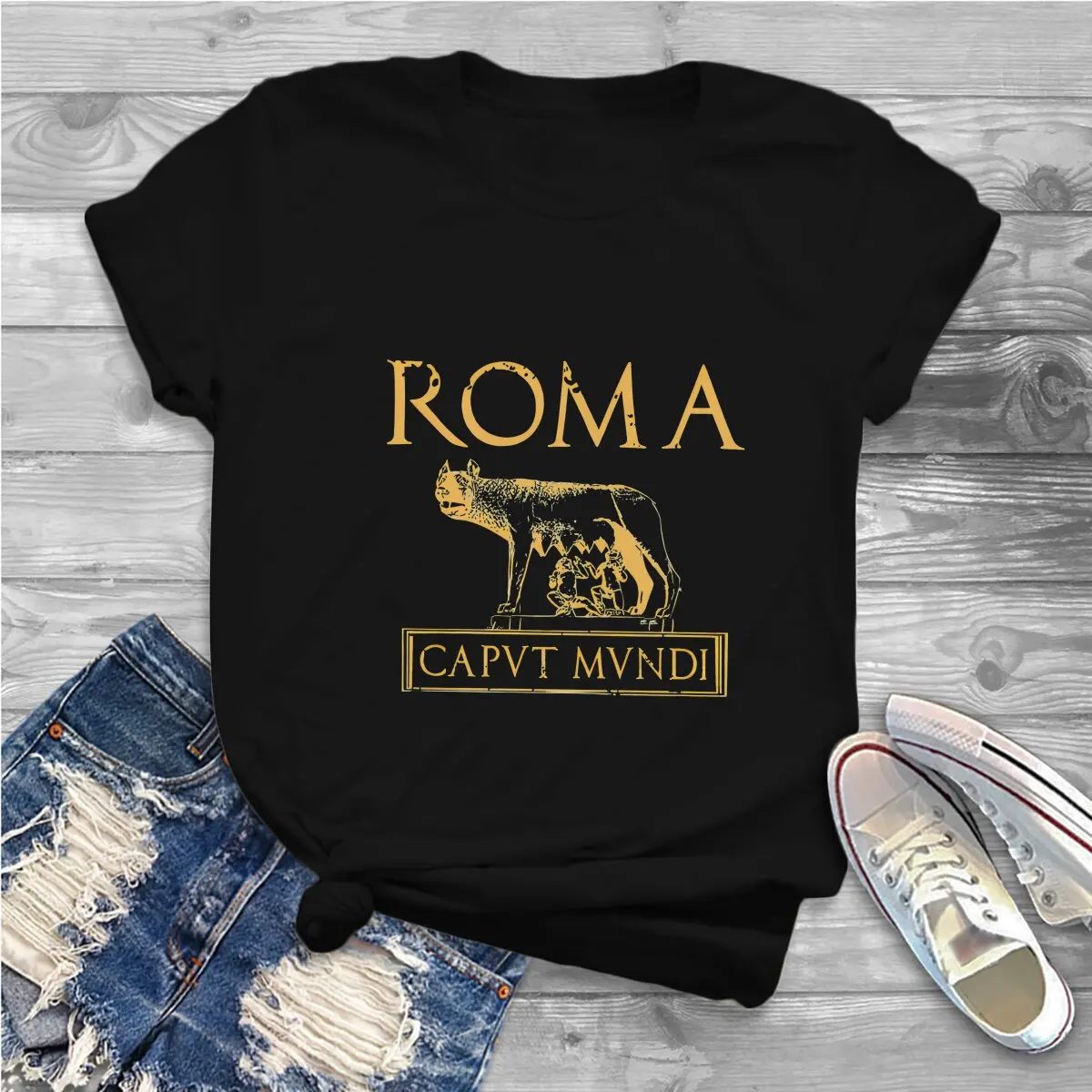 Color: WHITE, Size: XXL - Roma Caput Mundi Casual Polyester TShirt Ancient Rome Style Streetwear Leisure T Shirt Female