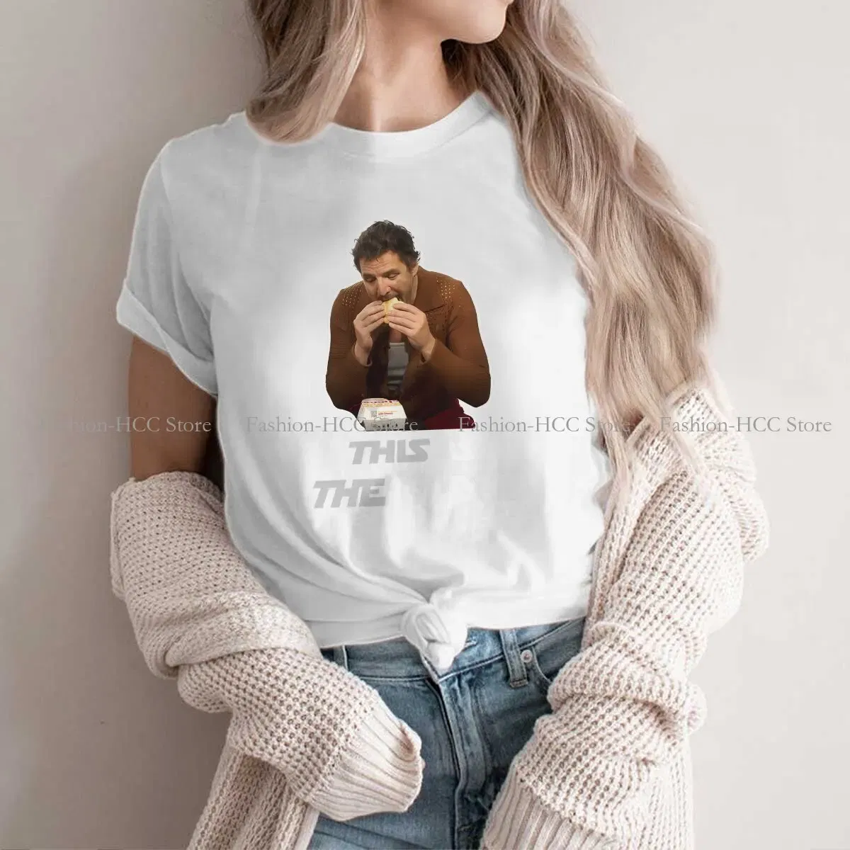 Color: WHITE, Size: S - This Is The Way Eating Empanada Fashion Polyester TShirts Pedro Pascal American Actors Momen Style Streetwear T Shirt O Neck
