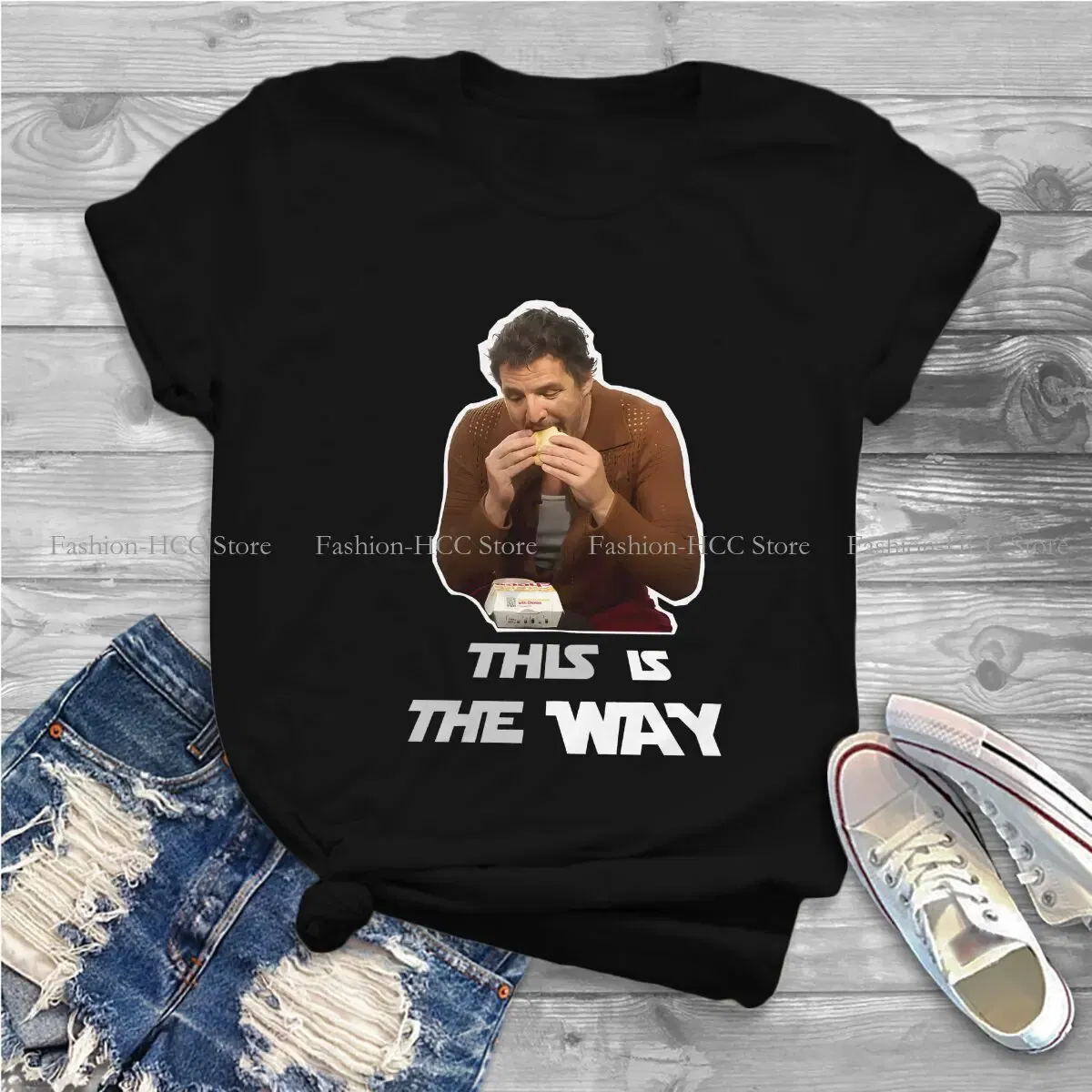 Color: WHITE, Size: S - This Is The Way Eating Empanada Fashion Polyester TShirts Pedro Pascal American Actors Momen Style Streetwear T Shirt O Neck