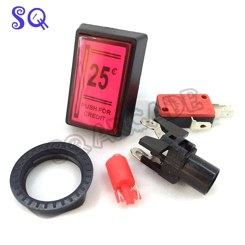 1pcs 25 Cent Red Push For Credit Arcade Coin Operated Game LED Push Button with Micro Switch