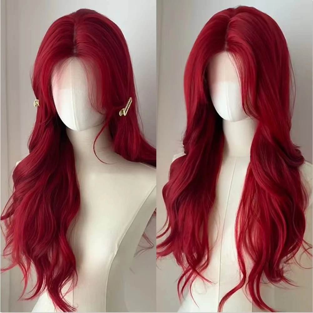 Color: FS1B/99J - Red Synthetic Wigs Long Body Wavy Wig Natural Hairline Daily Red Hair Heat Resistant Fiber Smooth Party Cosplay Wig