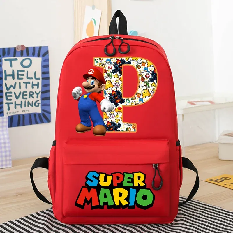 Color: WHITE, Size: 12cm - New Super Mario Bro School Bag Cartoon Letter Printed Children Backpack Boys Girls School Backpacks Children's Birthday Gifts