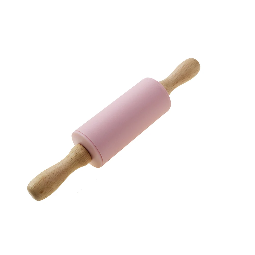 Color: SKY BLUE - 1pcs Non-Stick Wooden Handle Pin Pastry Dough Flour Roller Silicone Rolling Kitchen Baking Cooking Tools Christmas Rolling Pin