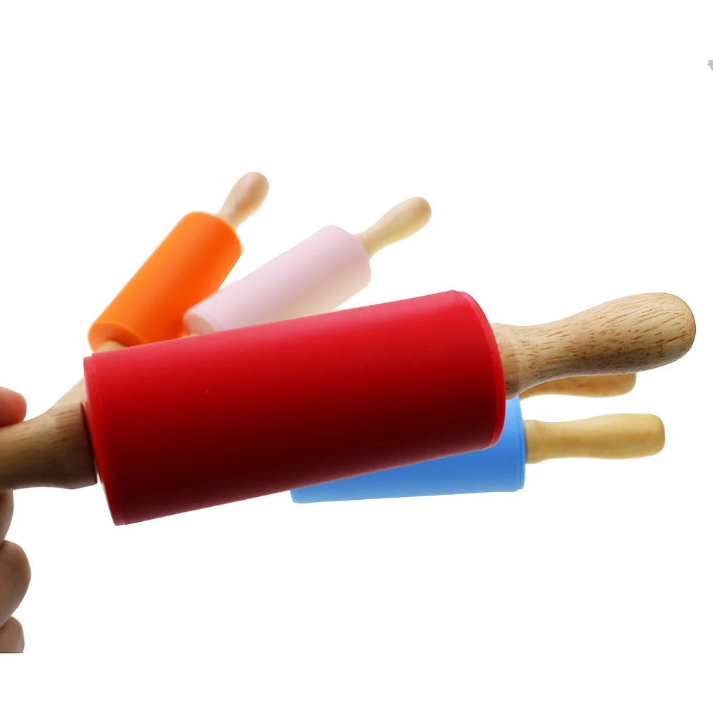 Color: SKY BLUE - 1pcs Non-Stick Wooden Handle Pin Pastry Dough Flour Roller Silicone Rolling Kitchen Baking Cooking Tools Christmas Rolling Pin