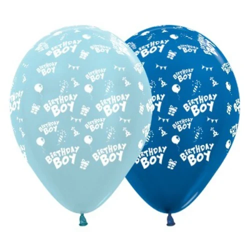 30cm Birthday Boy  Blue & Dark Blue Metallic - Pack of 6