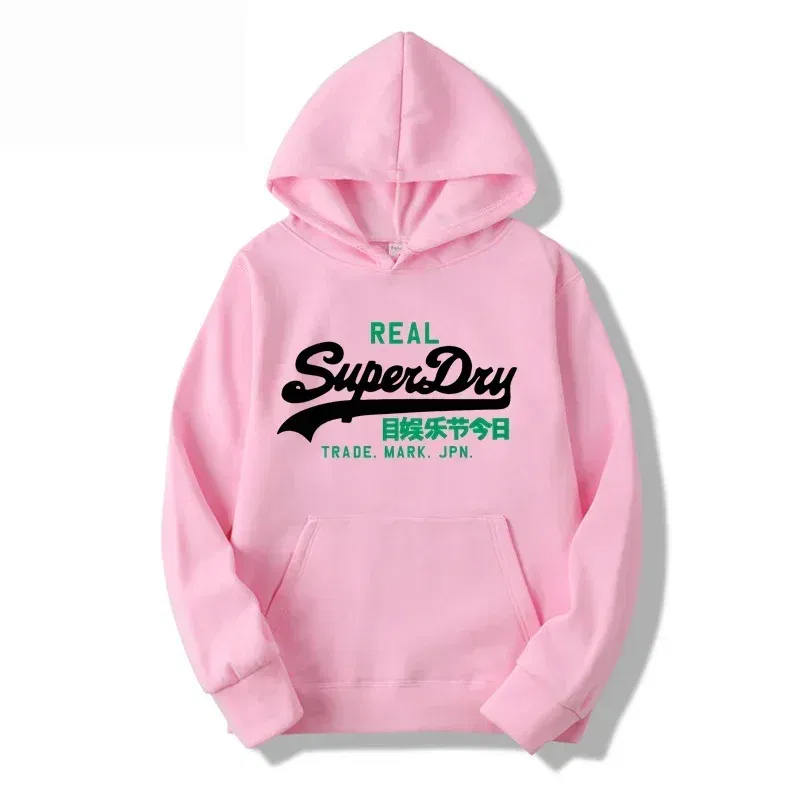 Color: Pink, Size: L - spring autumn superdry printed Men women Hoodies Fleece Warm Mens Sweatshirt Fashion Men Fleece Warm Sweatshirt