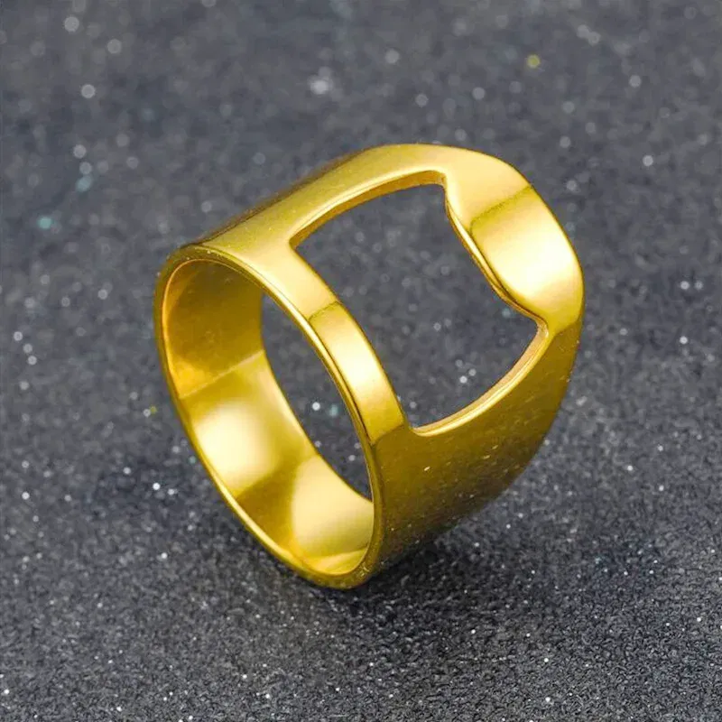 Main Stone Color: Red, Ring Size: 10 - VIVILADY Titanium Stainless Steel Creative Bottle Opener Ring Jewelry For Unisex Punk Simple Fashion Party Bar Gift Wholesale