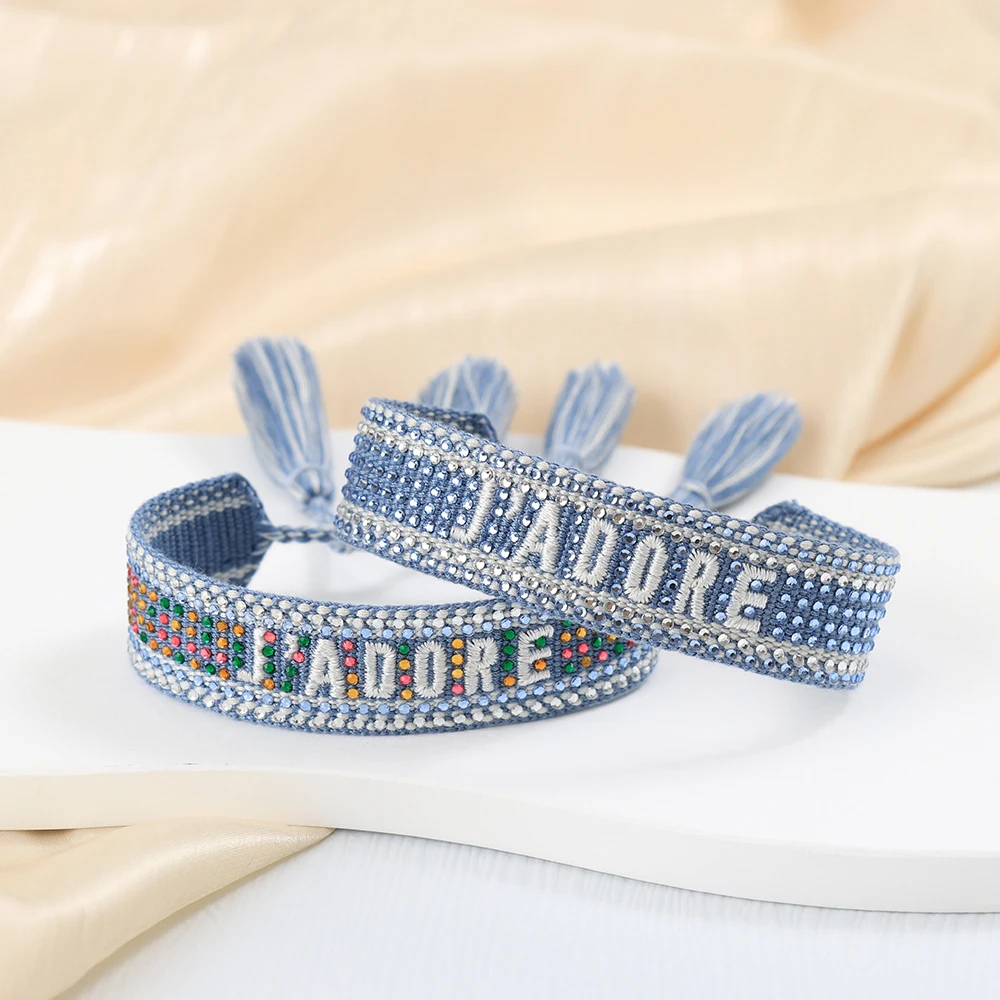 Metal Color: cobalt violet - Bling Crystal Woven Friendship Bracelets Adjustable Rope Stackable Bangle For Women