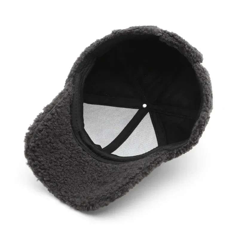 Color: black, Size: M - Autumn Winter Baseball Cap Women Artificial Lamb Wool Hats Keep Warm Cap Plush Baseball Caps Spring Baseball Cap Solid Sunshade