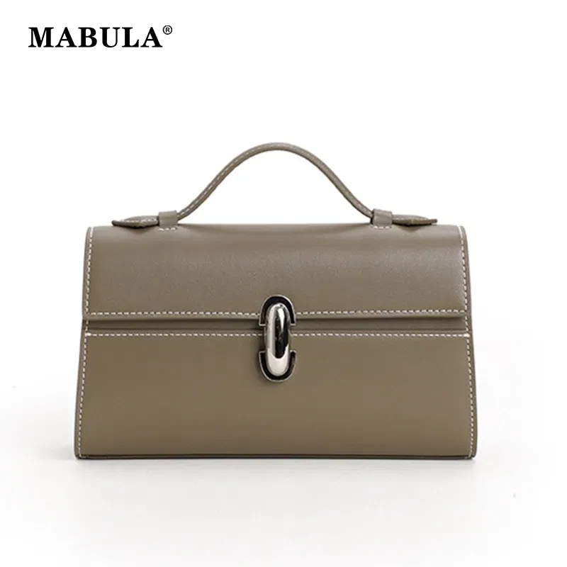 Color: Dark Grey - MABULA Genuine Leather Top Handle Satchel Purse for Women 2023 Brand Designer Luxury Clutch Handbags High Quality The Tote Bag