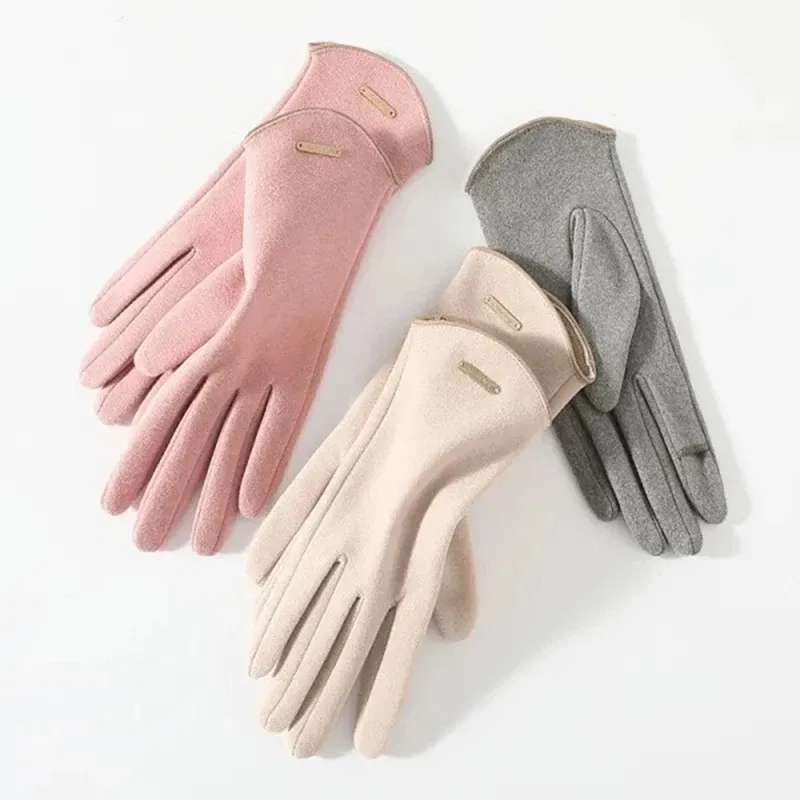 Color: Dark Grey, Gloves Size: One Size - Women Autumn Winter Keep Warm Touch Screen Thin Solid Simple Gloves Cycling Drive Suede Fabric Elegant Windproof