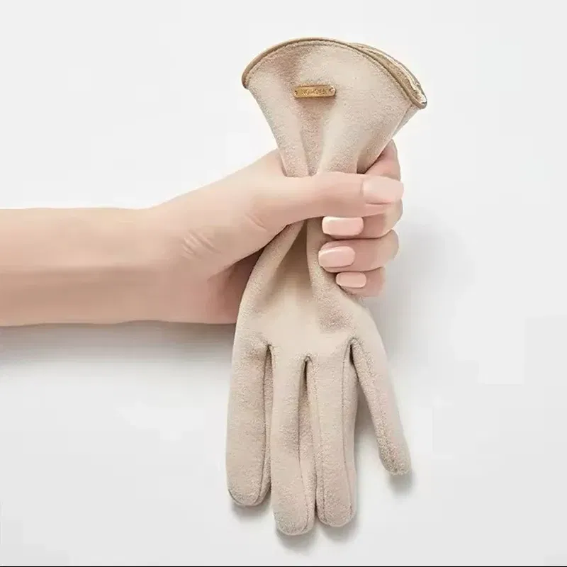Color: Dark Grey, Gloves Size: One Size - Women Autumn Winter Keep Warm Touch Screen Thin Solid Simple Gloves Cycling Drive Suede Fabric Elegant Windproof