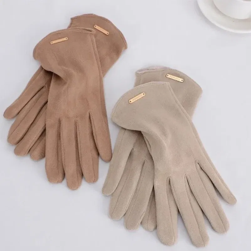 Color: Dark Grey, Gloves Size: One Size - Women Autumn Winter Keep Warm Touch Screen Thin Solid Simple Gloves Cycling Drive Suede Fabric Elegant Windproof