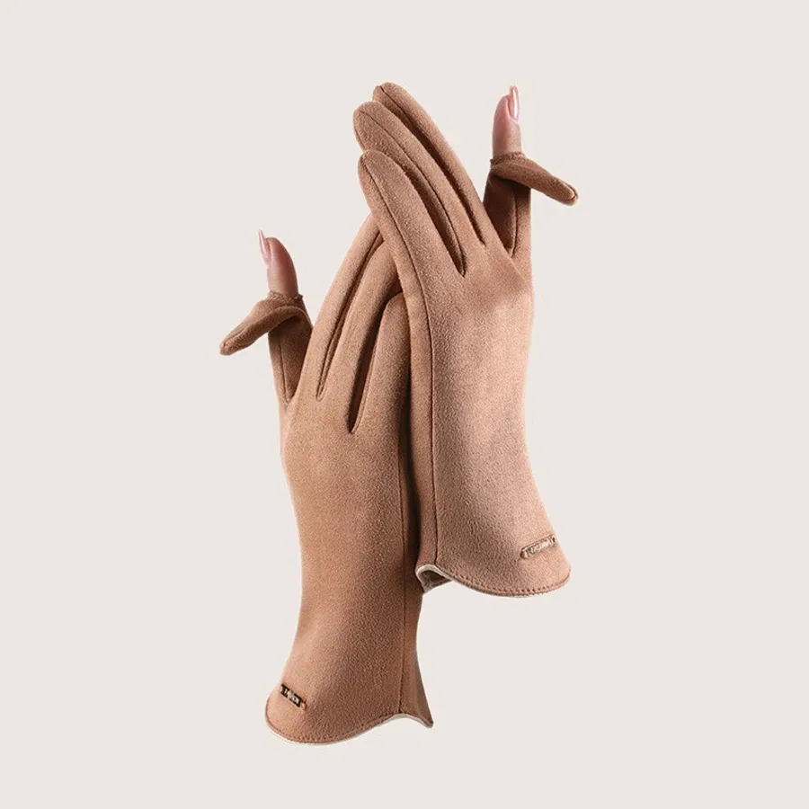 Color: Dark Grey, Gloves Size: One Size - Women Autumn Winter Keep Warm Touch Screen Thin Solid Simple Gloves Cycling Drive Suede Fabric Elegant Windproof