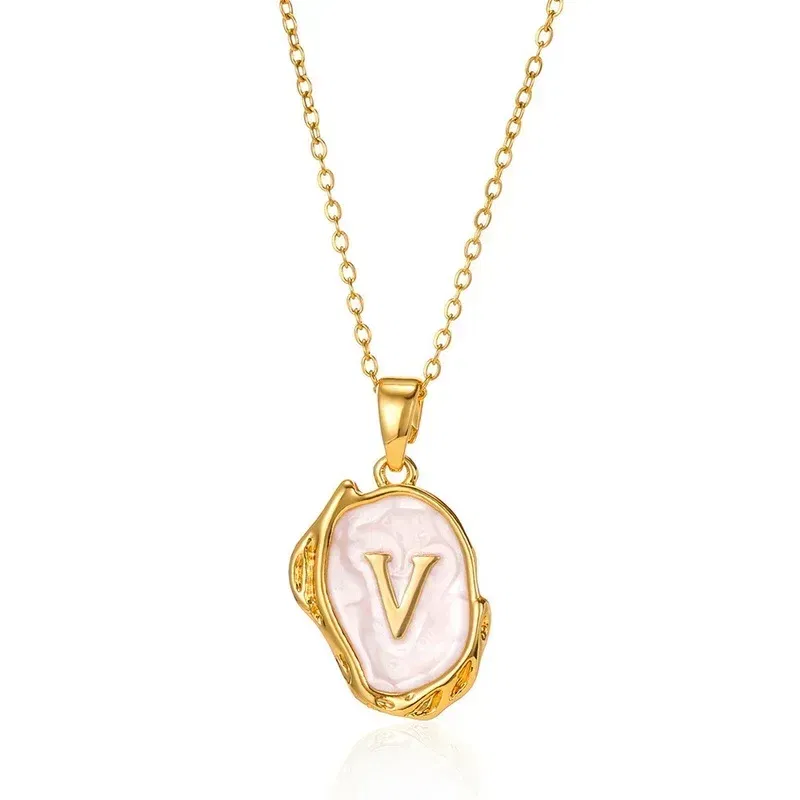 Metal Color: Blue white zinc plated, Length: 40cm - Y2K Stainless Steels Drip Oil 26 Letter Necklaces for Women Men Alphabet A-Z Initials Pendant Necklace Aesthetic Jewelry Gift