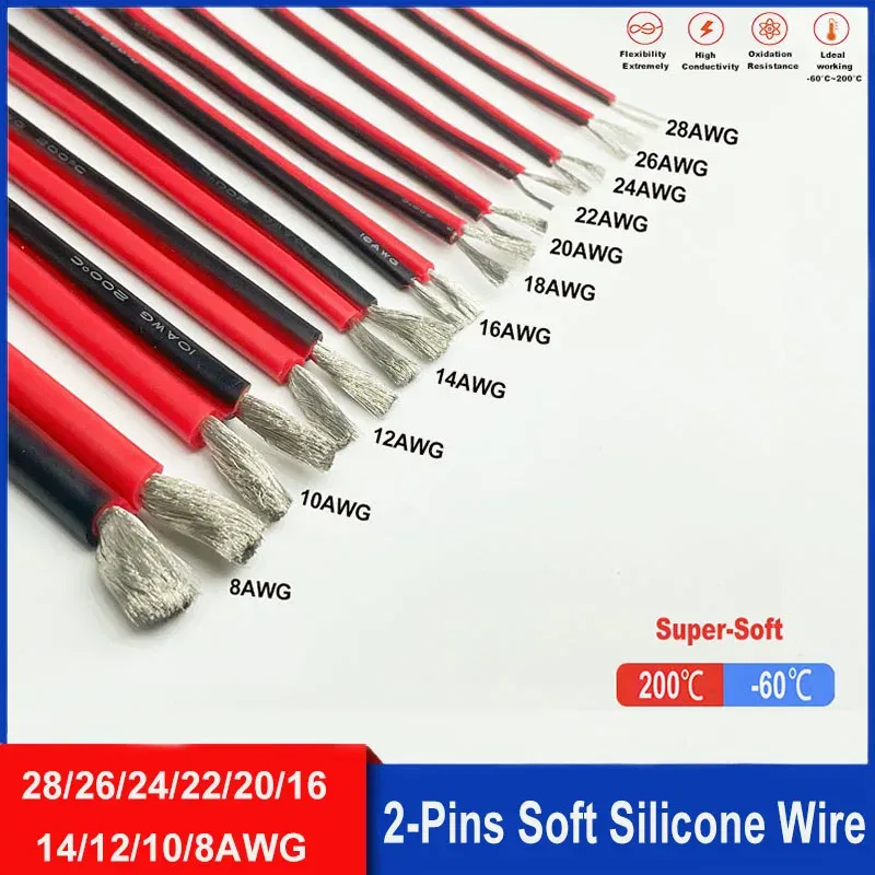Color: WHITE, Specification: 18 AWG, Length: 50m - Super Soft 2 Pin Red and Black Silicone Cable 28awg 26awg 24 22 20 18 16 14 12awg 10awg 8awg High Temperature Tinned Copper Wire