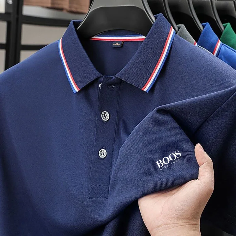 Color: black, Size: XL - 2025 Summer New Men's Short Sleeved Embroidered Polo Shirt Breathable Lightweight Shirt Luxurious Top Casual Lapel Men's T-shirt