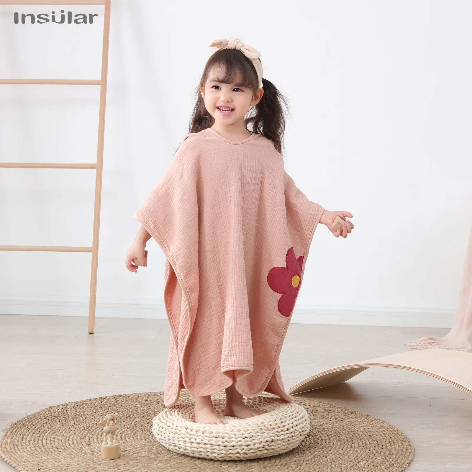 Color: green - Muslin Baby Hooded Poncho Towel Children's Hooded Bath Towel Soft Kids Beach Bathing Stuff Infant Washcloth