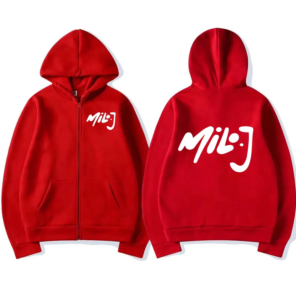 Color: Brown, Size: XXL - Rapper Milo J Logo Merch Zipper Hoodies Men's Women Fashion Hip Hop Zip Up Hooded Sweatshirts Casual Oversized Jackets Pullovers