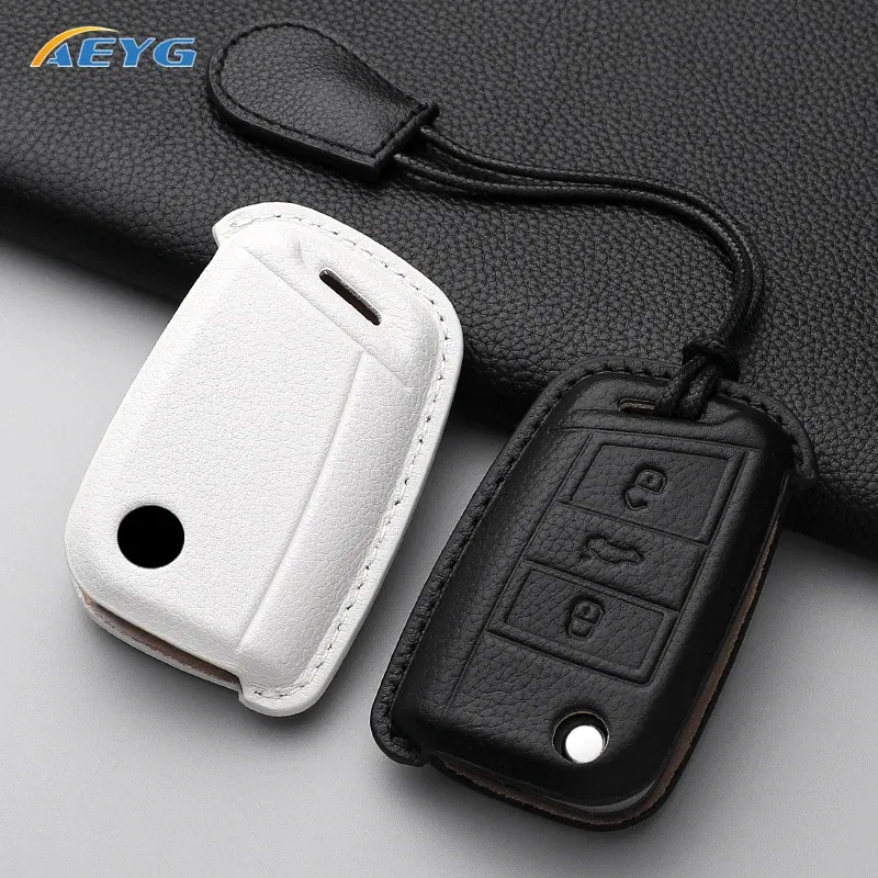 Color Name: black - VW Car leather Key Case Cover For Volkswagen Golf 7 MK7 Tiguan MK2 For SEAT Ateca Leon FR 2 Ibiza For Skoda Octavia Shell Fob