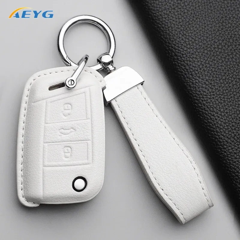 Color Name: black - VW Car leather Key Case Cover For Volkswagen Golf 7 MK7 Tiguan MK2 For SEAT Ateca Leon FR 2 Ibiza For Skoda Octavia Shell Fob