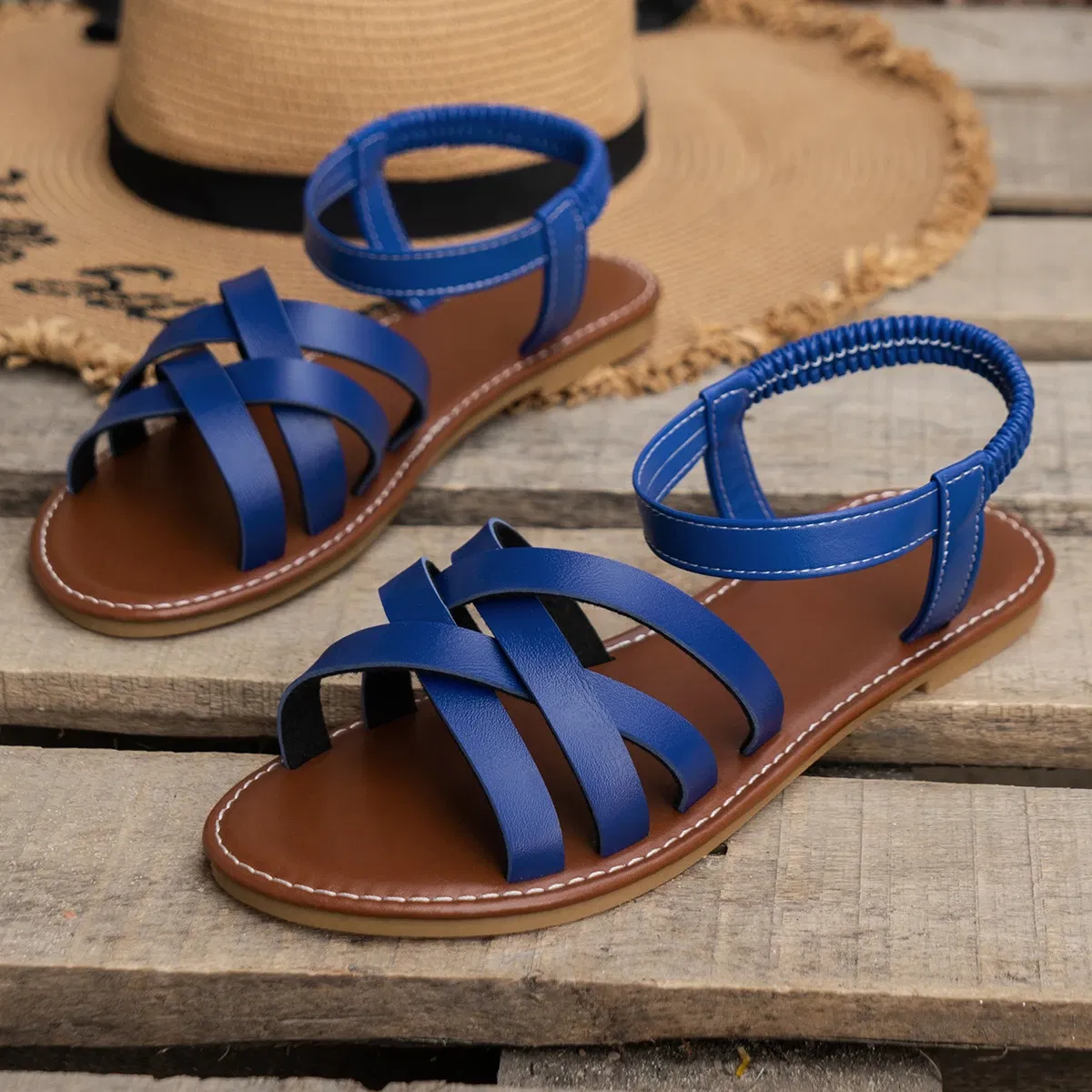 Color: Yellow, Shoe Size: 39 - Shoes for Women 2024 Summer New Women Flat Sandals Bottom Roman Strap Sandals with Non Slip Rubber Soles Ladies Daily Sandalia