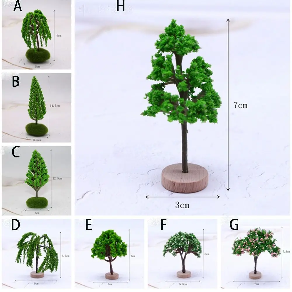 Color: light yellow - Artificial Moss Rocks/Wooden Base Model Trees Simulation Plastic Dollhouse Mini Tree Natural Green Bonsai Figurine