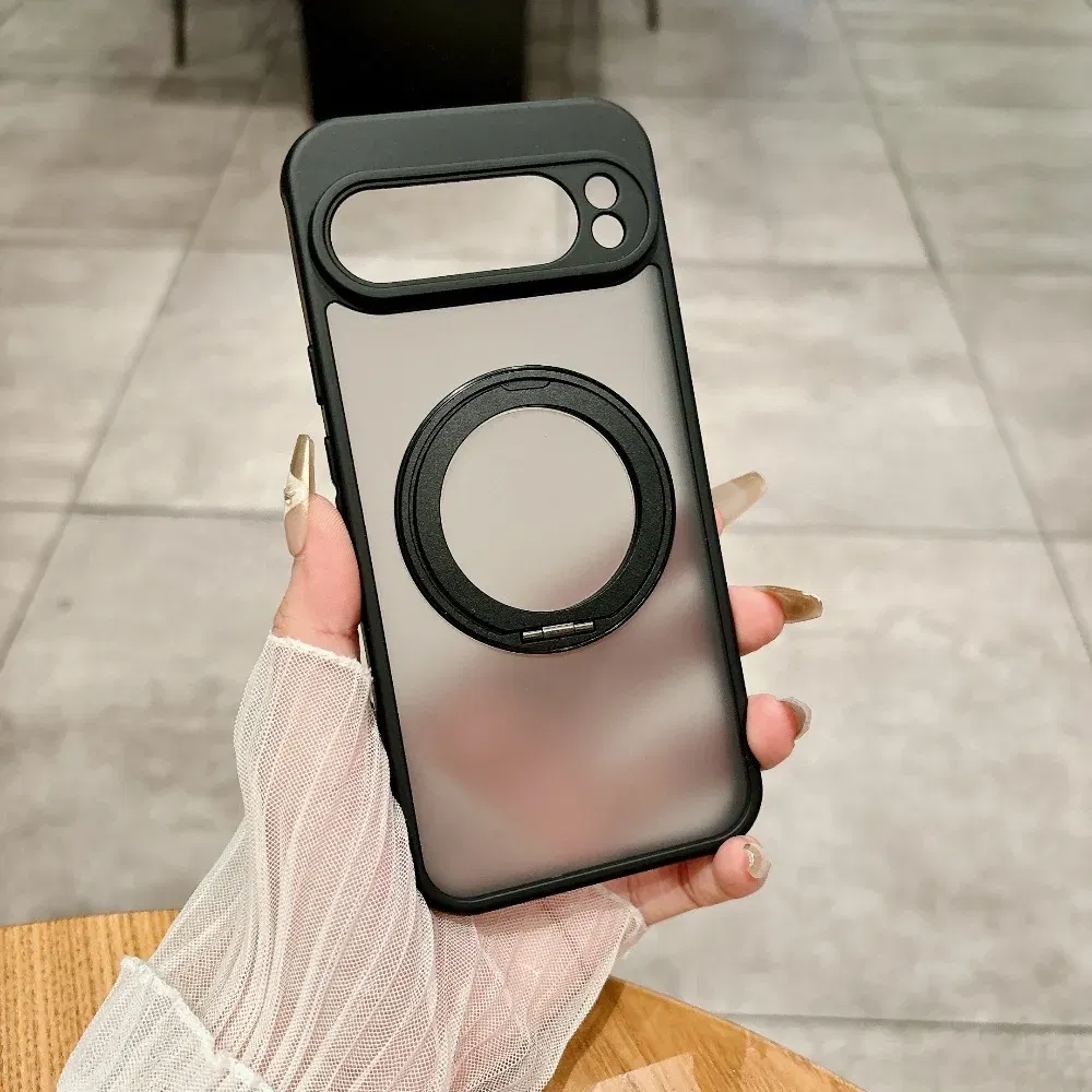 Color: Beige, Compatibility by Model: Google Pixel 7 Pro - for Magsafe Matte Rotating Bracket Case for Google Pixel 10 9 Pro XL 8 7 6 9A 8A 7A 6A Holder Stand Transparent Shockproof Cover