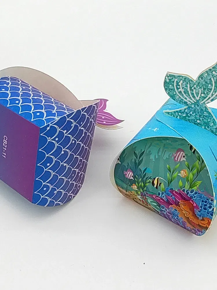 Color: Olive, Gift Box Size: 5x5x5cm - 1pc Mermaid Tail Little Mermaid Birthday Party Treat Bag Under the Sea Themed Goodies Bags Candy Boxes Small Gifts for Guests