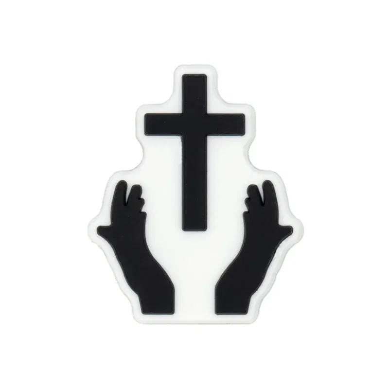 Color: Silver - 1pcs New Shoe Charm Religion PVC Clog Charms Crucifix Blessed Virgin Mary Clog Pin Clips Jeans Garden Sandal Shoe Decoration