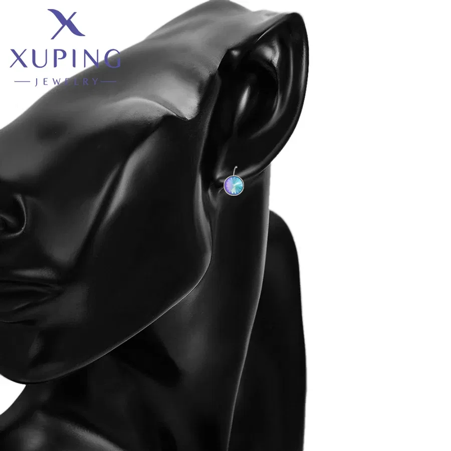 Metal Color: Gold-color, Main Stone Color: PURPLE - Xuping Jewelry? С?µрьги Elegant 12mm Round Stone Women Girls Hook Crystal Earring Exquisite Gift Party A00622051