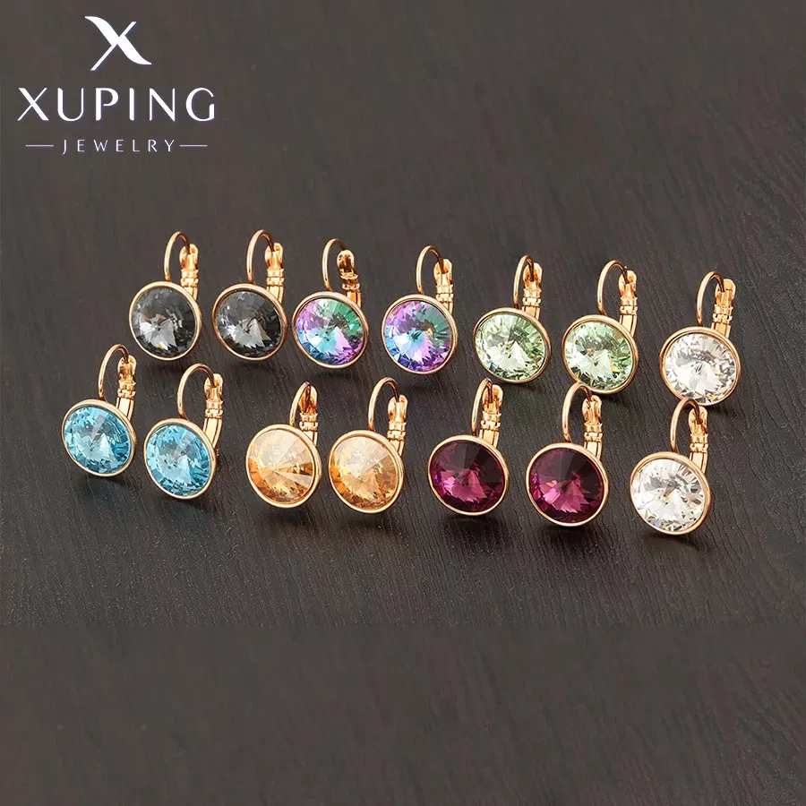 Metal Color: Gold-color, Main Stone Color: PURPLE - Xuping Jewelry? С?µрьги Elegant 12mm Round Stone Women Girls Hook Crystal Earring Exquisite Gift Party A00622051