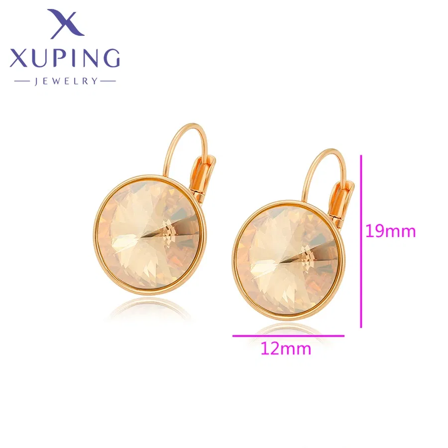Metal Color: Gold-color, Main Stone Color: PURPLE - Xuping Jewelry? С?µрьги Elegant 12mm Round Stone Women Girls Hook Crystal Earring Exquisite Gift Party A00622051